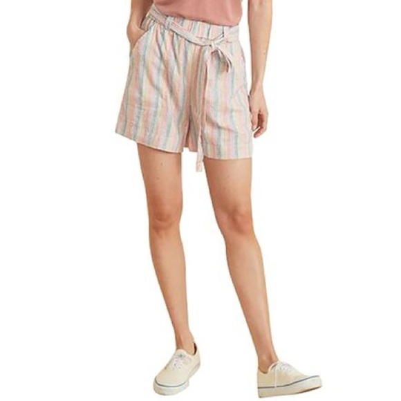 Marine Layer Karleigh Belted Short Rainbow Stripe Small pull on hemp high rise - Picture 4 of 13